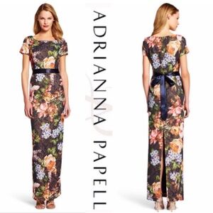 Adrianna-Papell long floral short sleeves gown